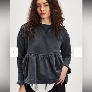 Free People BB Doll Sweatshirt Small Washed Black NWT